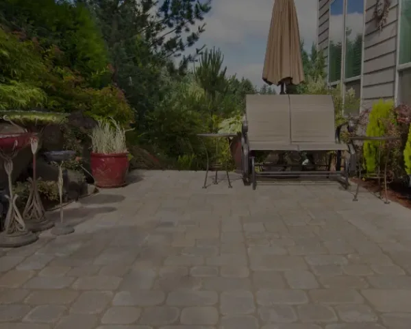 Finished concrete patio in a New York City backyard