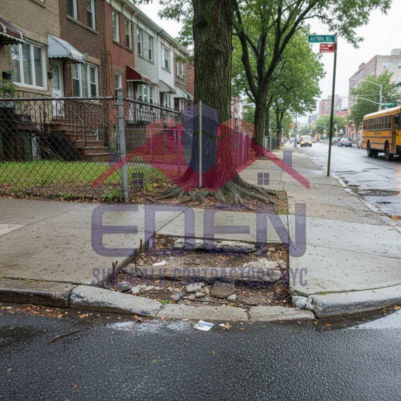 Completed sidewalk curb repair, showing a newly fixed curb along a city street.